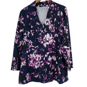 Jessica London Womens 22/24 Plus V-neck Swing Tunic Long Top Floral 2476 EUC